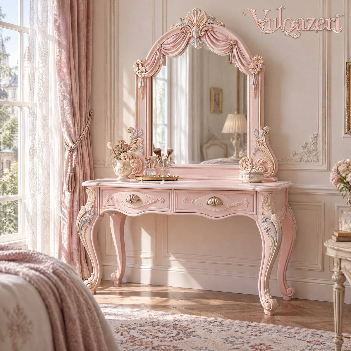 Vulqazeri Blush Draped-Mirror Vanity view 1