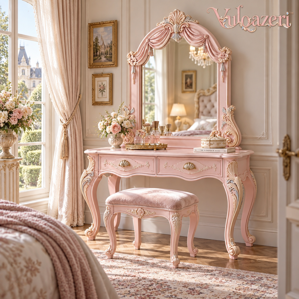 Vulqazeri Blush Draped-Mirror Vanity view 2