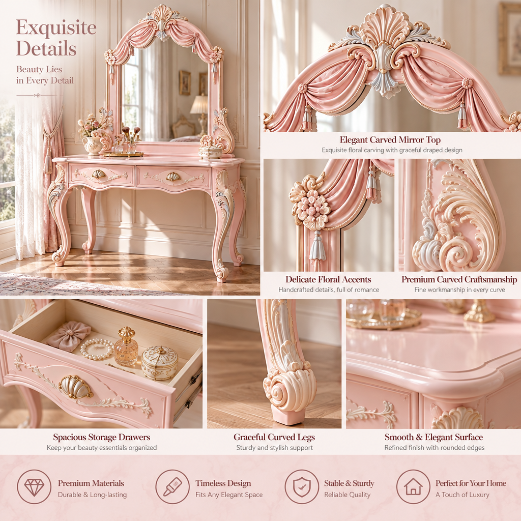 Vulqazeri Blush Draped-Mirror Vanity view 3