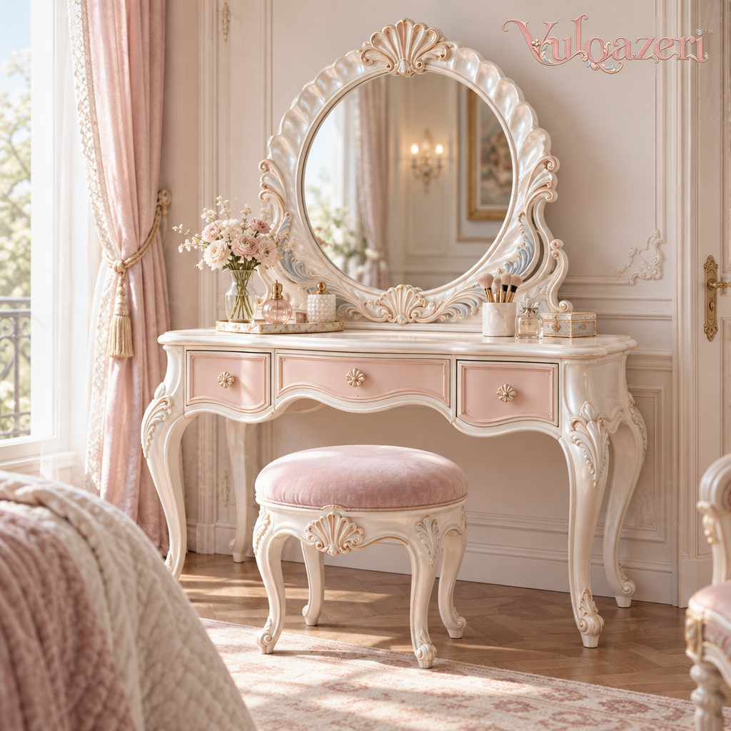 Vulqazeri Ivory & Blush Round-Mirror Vanity view 1