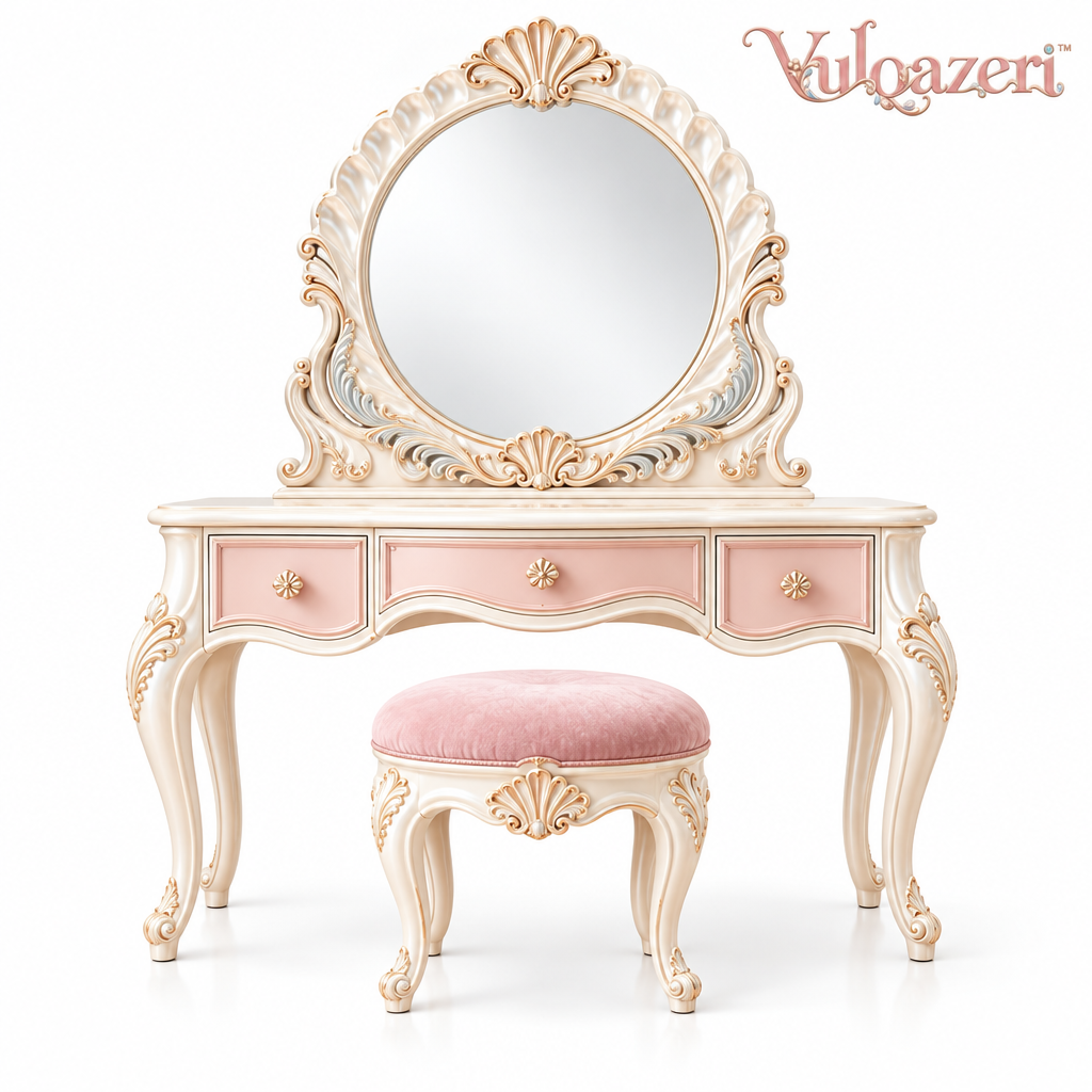 Vulqazeri Ivory & Blush Round-Mirror Vanity view 4