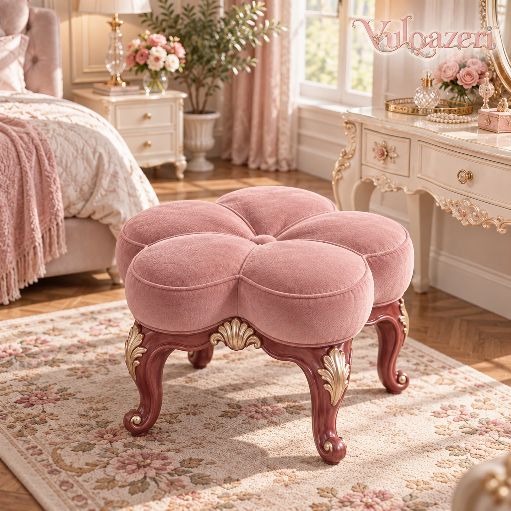 Vulqazeri Rose Petal Upholstered Ottoman view 2