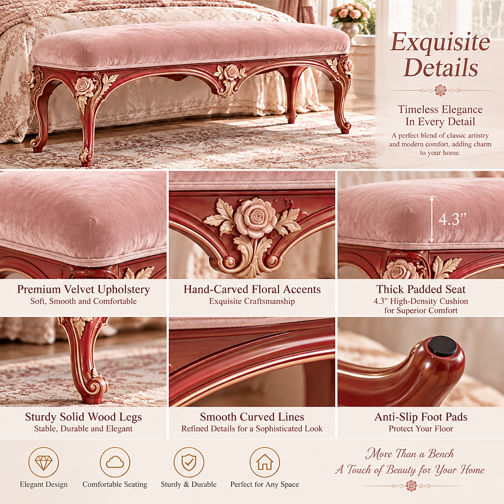 Vulqazeri Blush Rose End-of-Bed Bench view 3