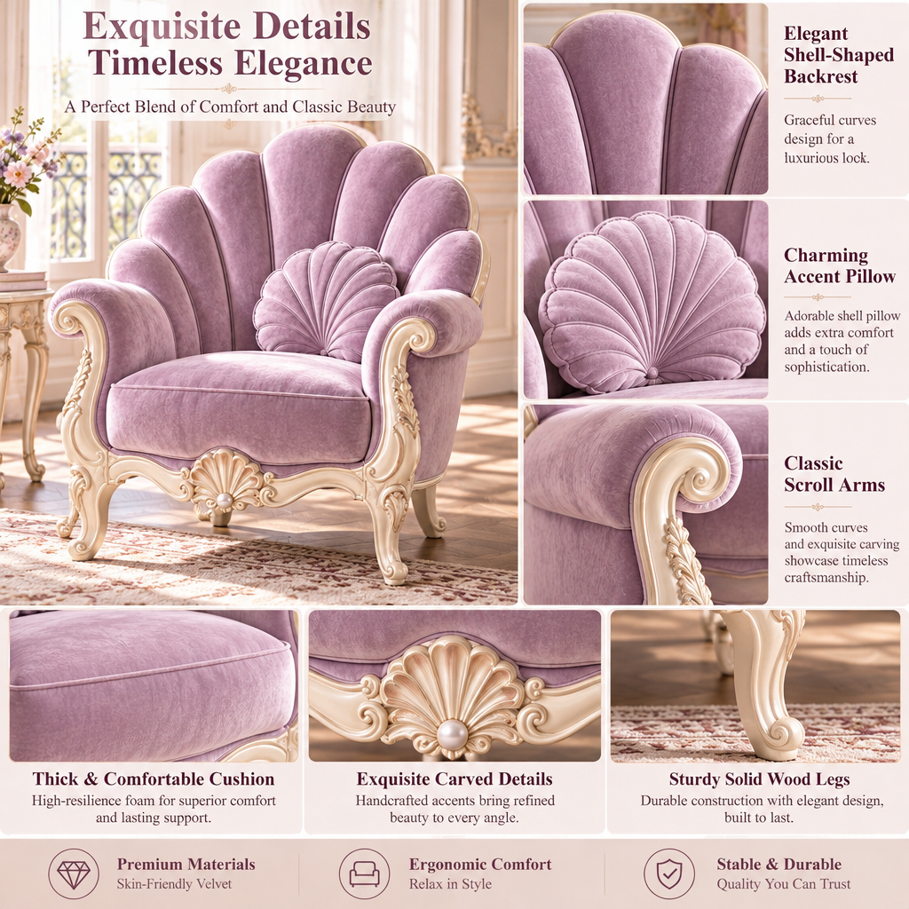 Vulqazeri Lavender Shell Accent Chair view 3