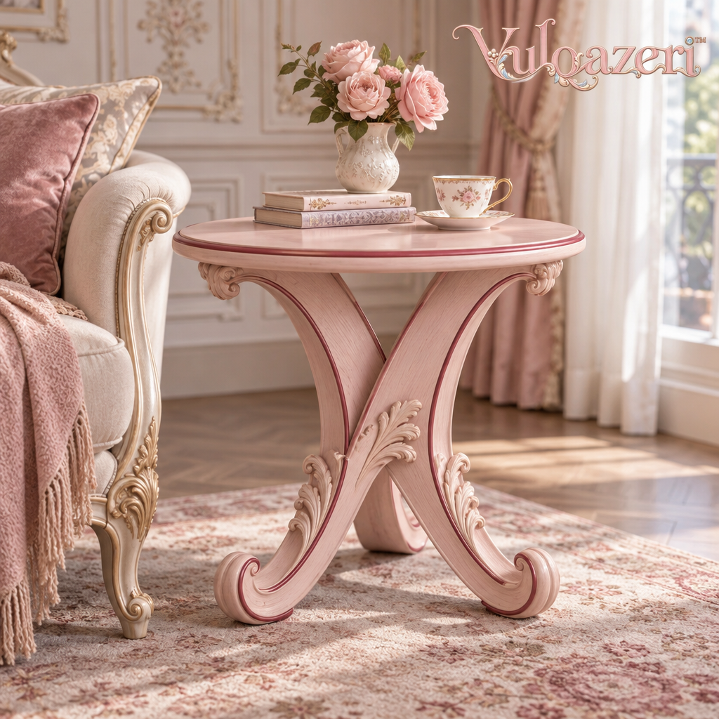 Vulqazeri Blush Scroll Pedestal Side Table view 1