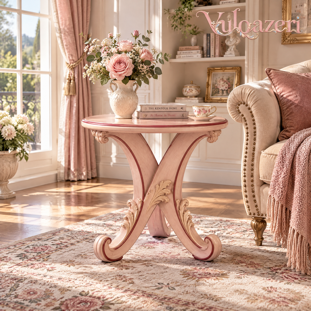 Vulqazeri Blush Scroll Pedestal Side Table view 2