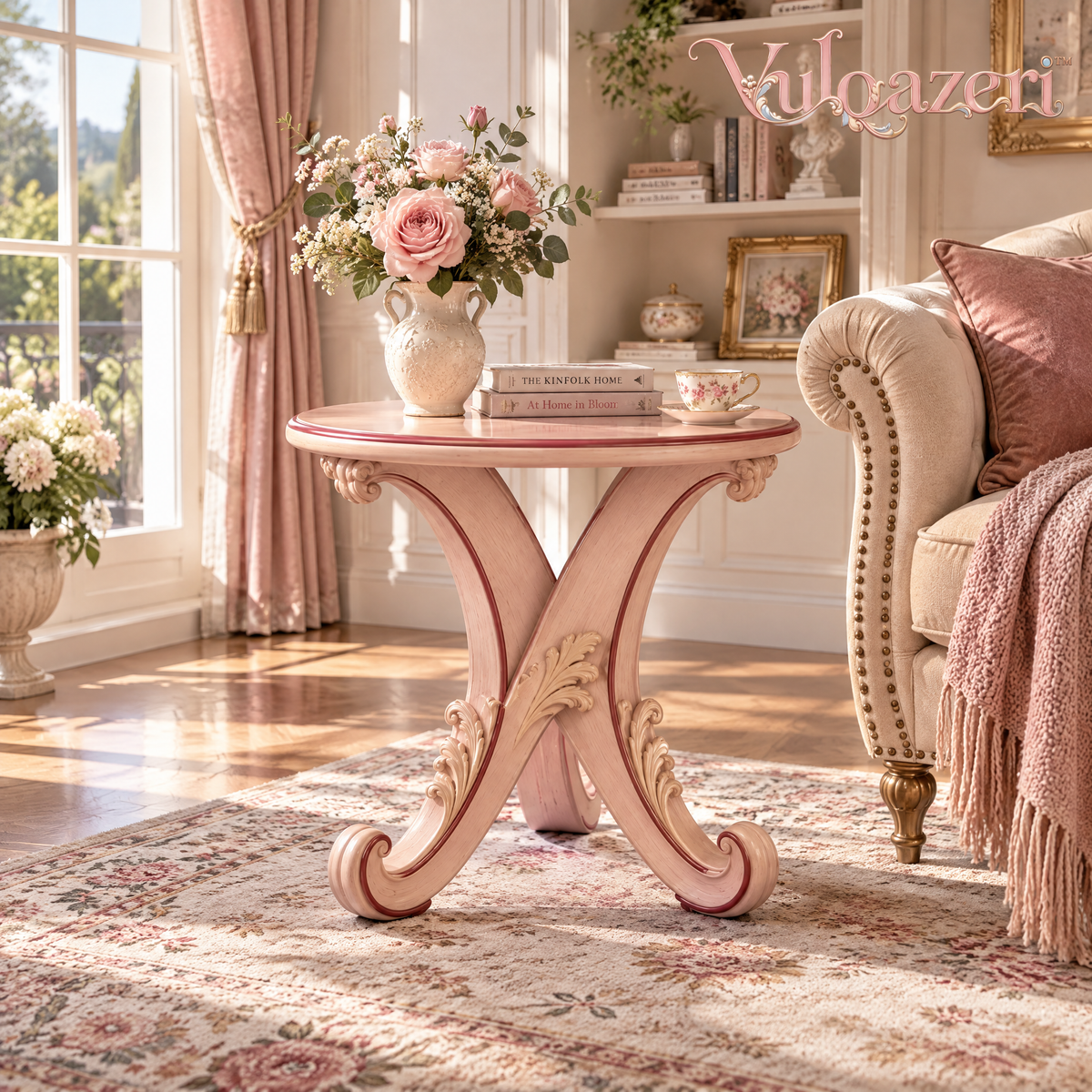Vulqazeri Blush Scroll Pedestal Side Table view 2
