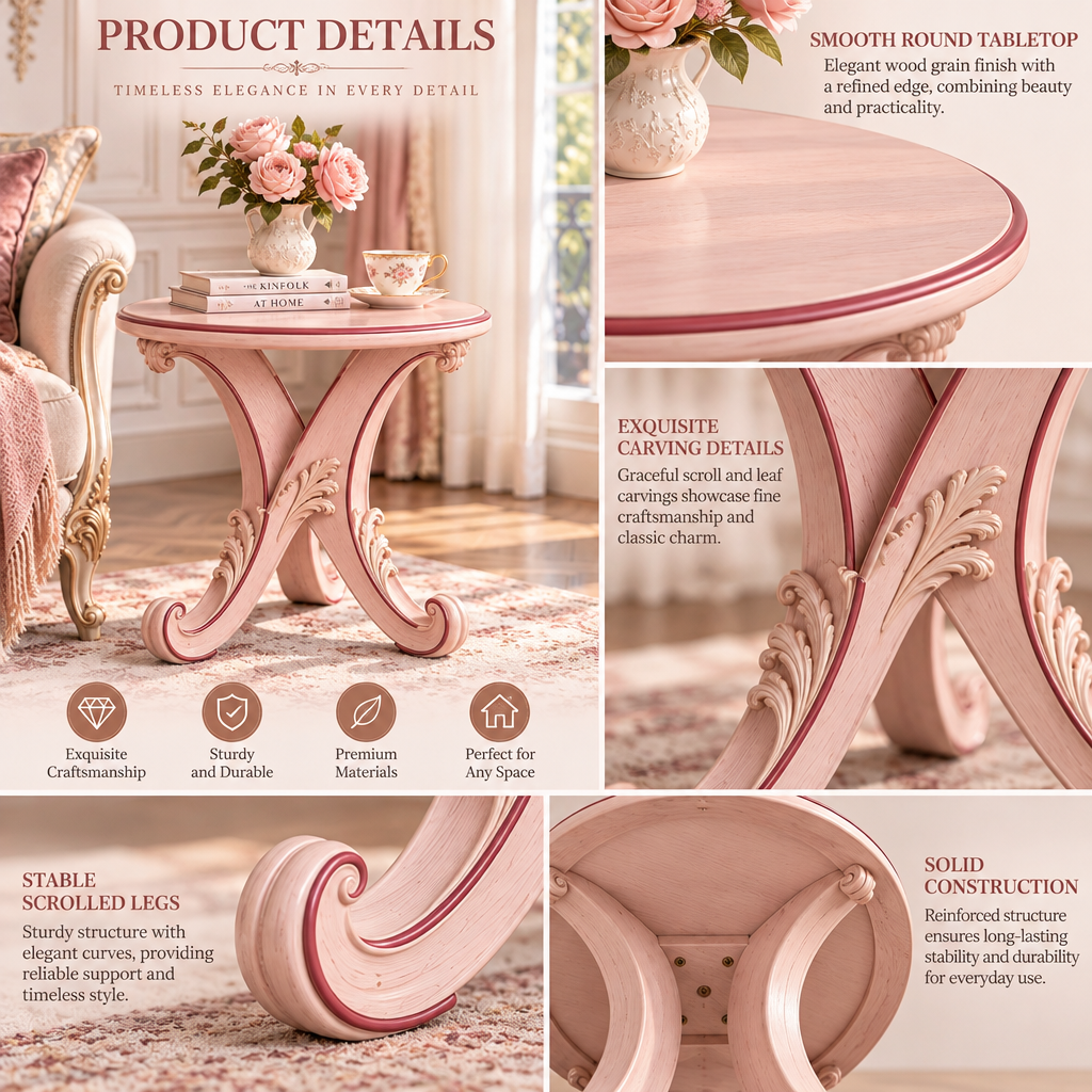 Vulqazeri Blush Scroll Pedestal Side Table view 3