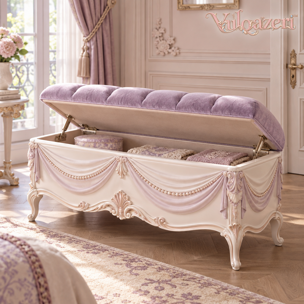 Vulqazeri Lavender Tufted Storage Bench view 1