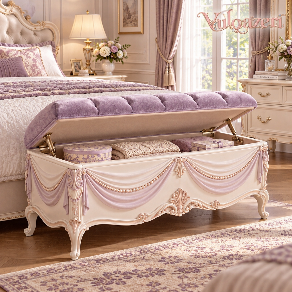 Vulqazeri Lavender Tufted Storage Bench view 2