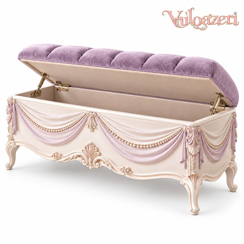 Vulqazeri Lavender Tufted Storage Bench view 4