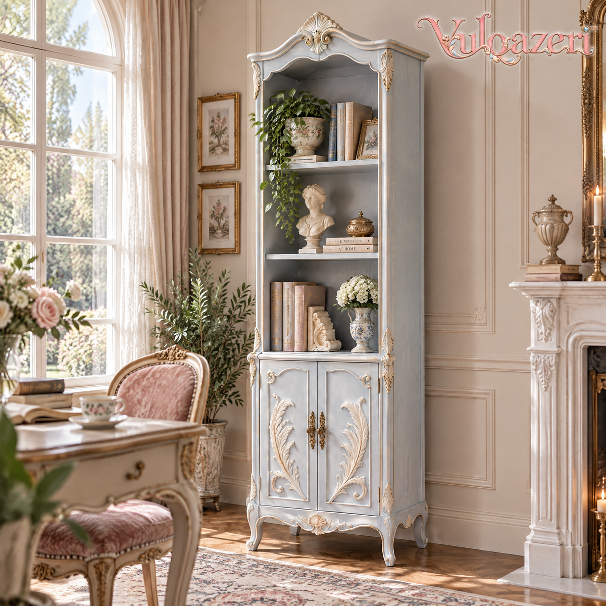 Vulqazeri Powder Blue Ornate Display Cabinet view 1
