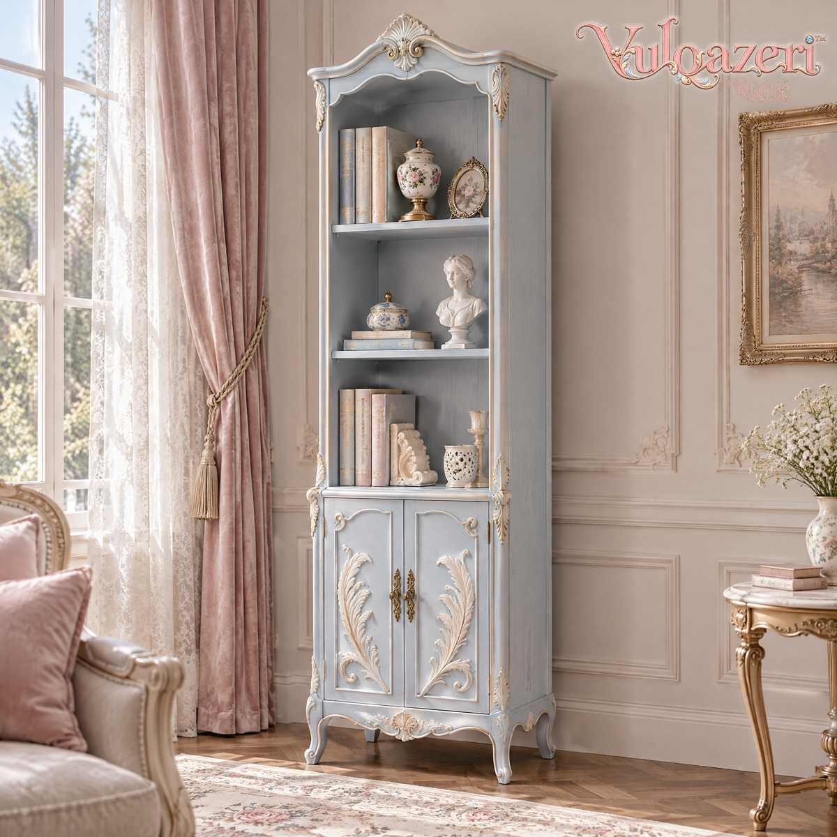 Vulqazeri Powder Blue Ornate Display Cabinet view 4